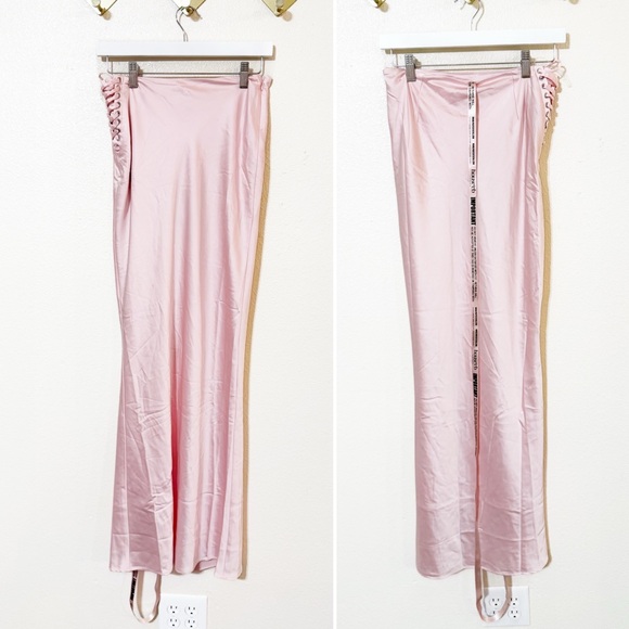 House of CB GIULIANA Ballerina Pink Corset Side Lace Up Satin Maxi Skirt Small - Picture 6 of 9